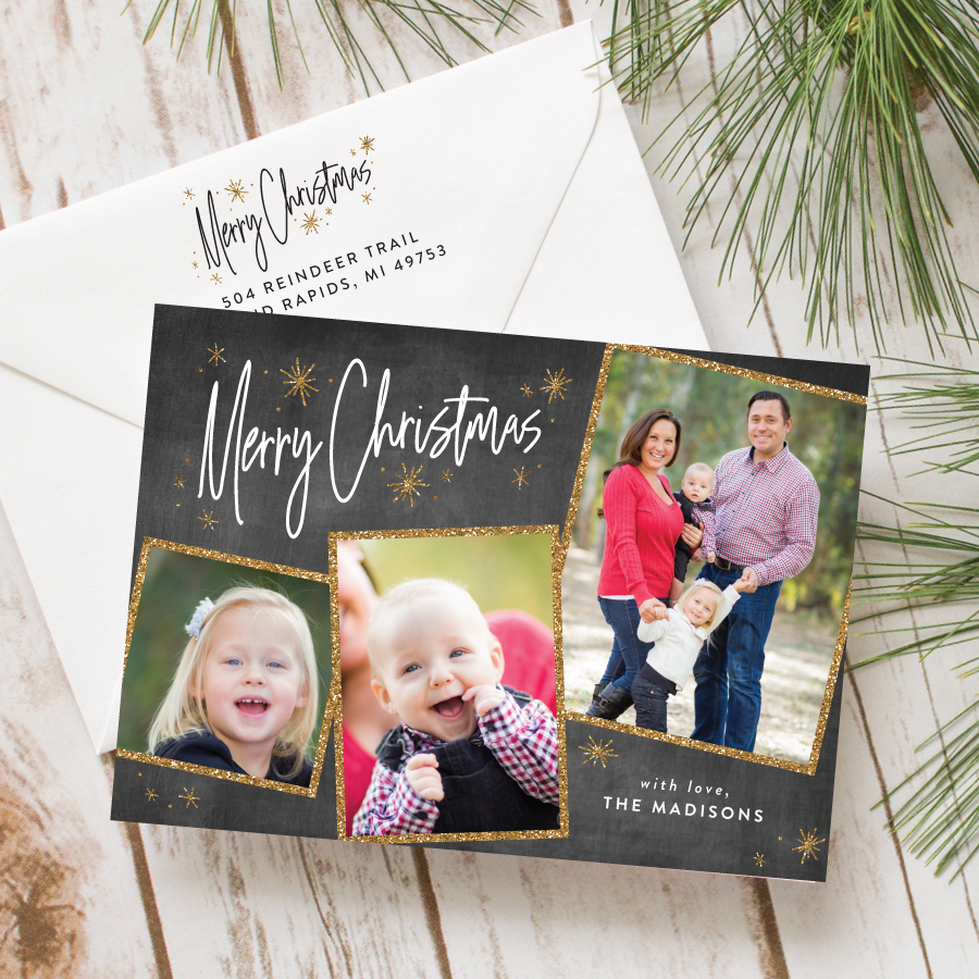 chalkboard photo collage christmas card