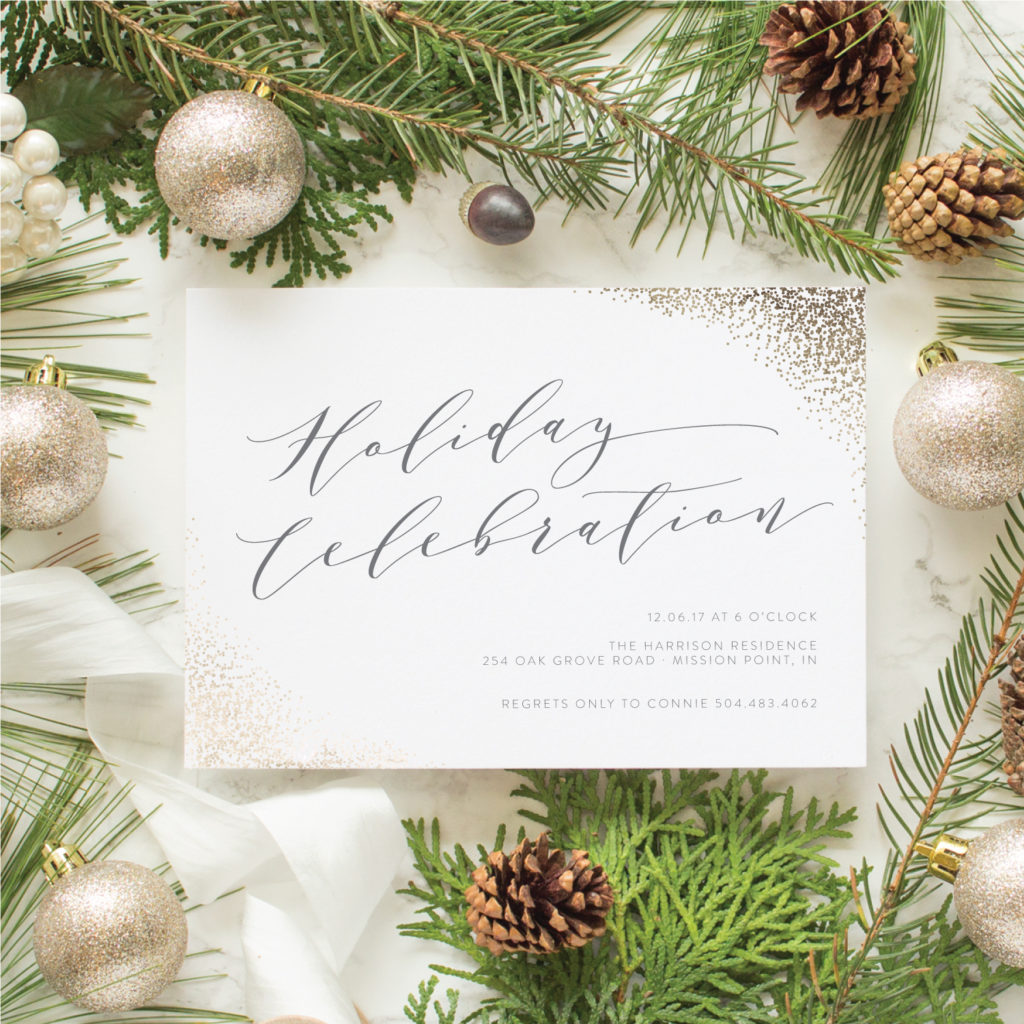 gold foil invitations for holiday cocktail party