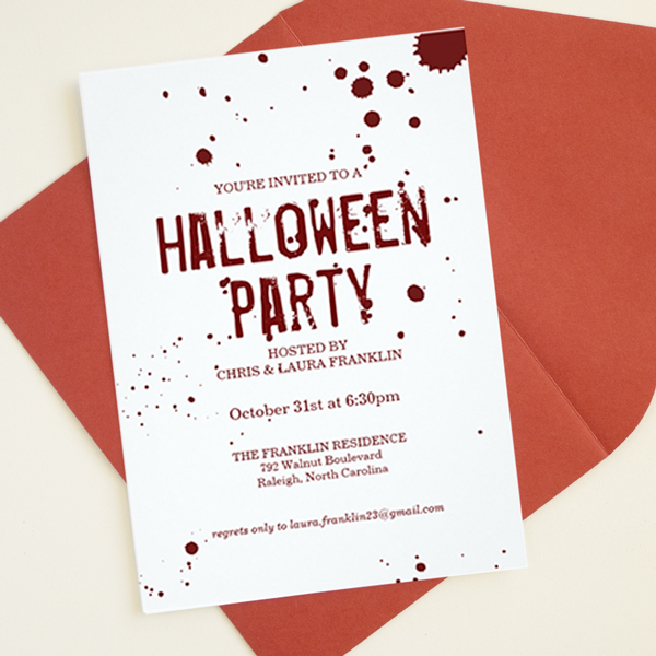blood splatter adult halloween party invitations