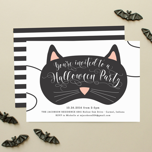 black cat mask halloween costume party invite