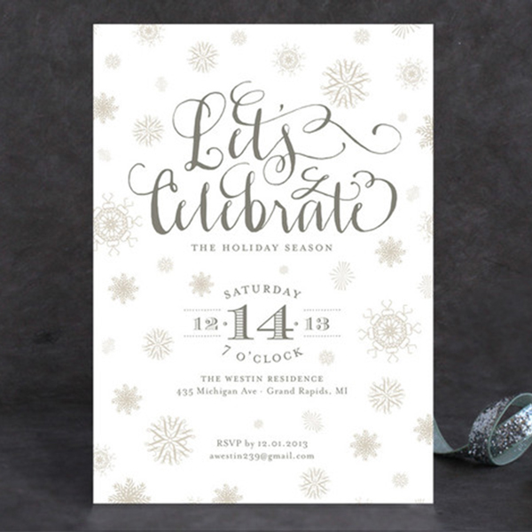 elegant holiday party invitation with snowflakes