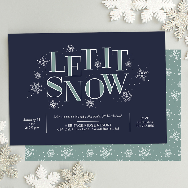 typographic holiday invite with snowflakes