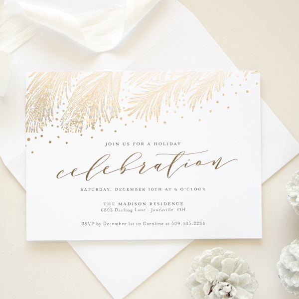 gold foil christmas party invitation