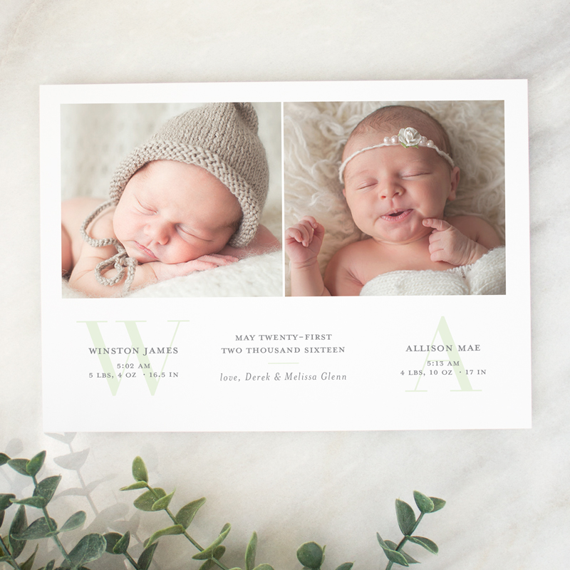 twin baby photo birth announcement
