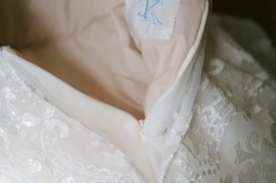 Monogram inside wedding dress, photographer: Shane Macomber