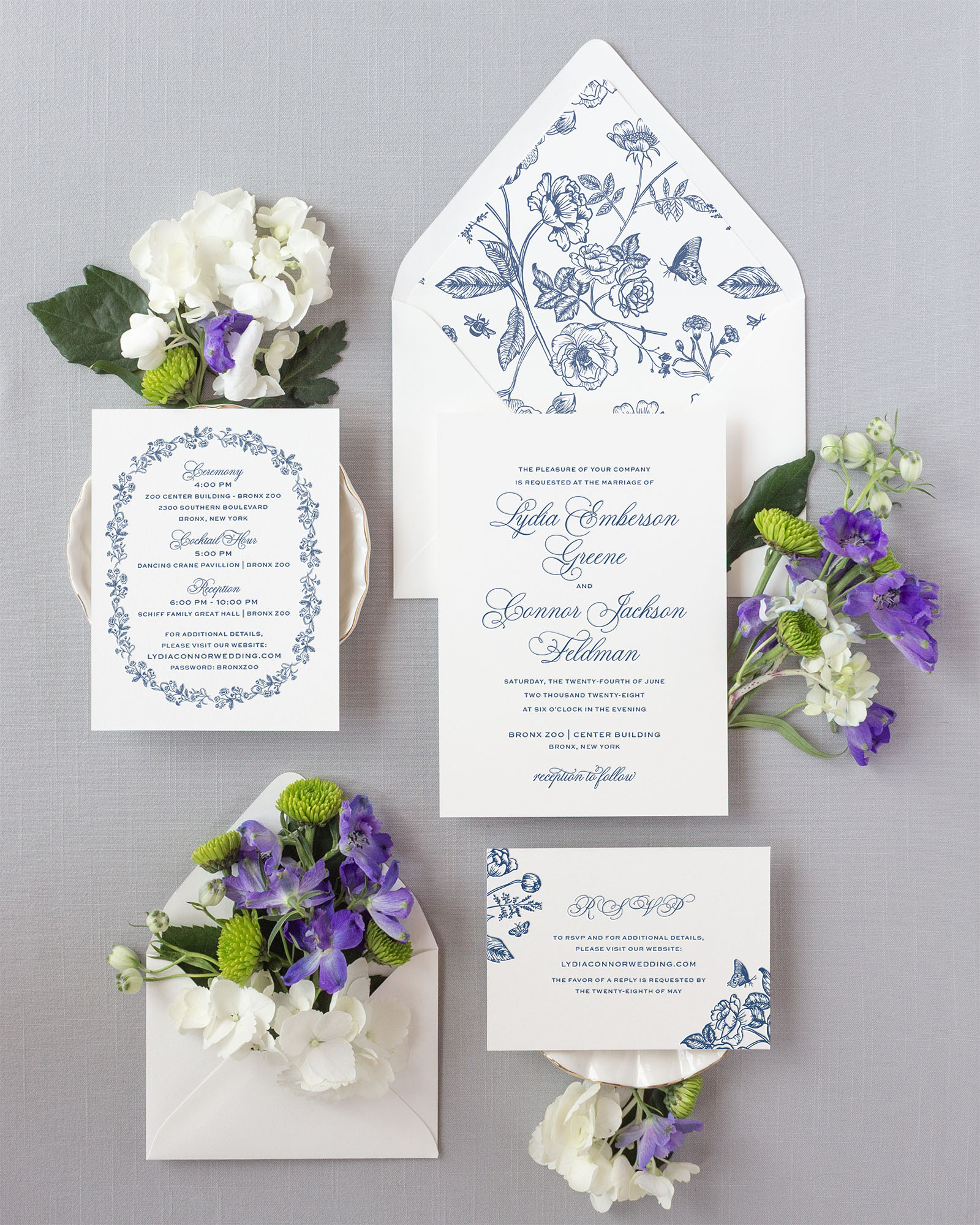 chinoiserie floral pattern wedding invitation