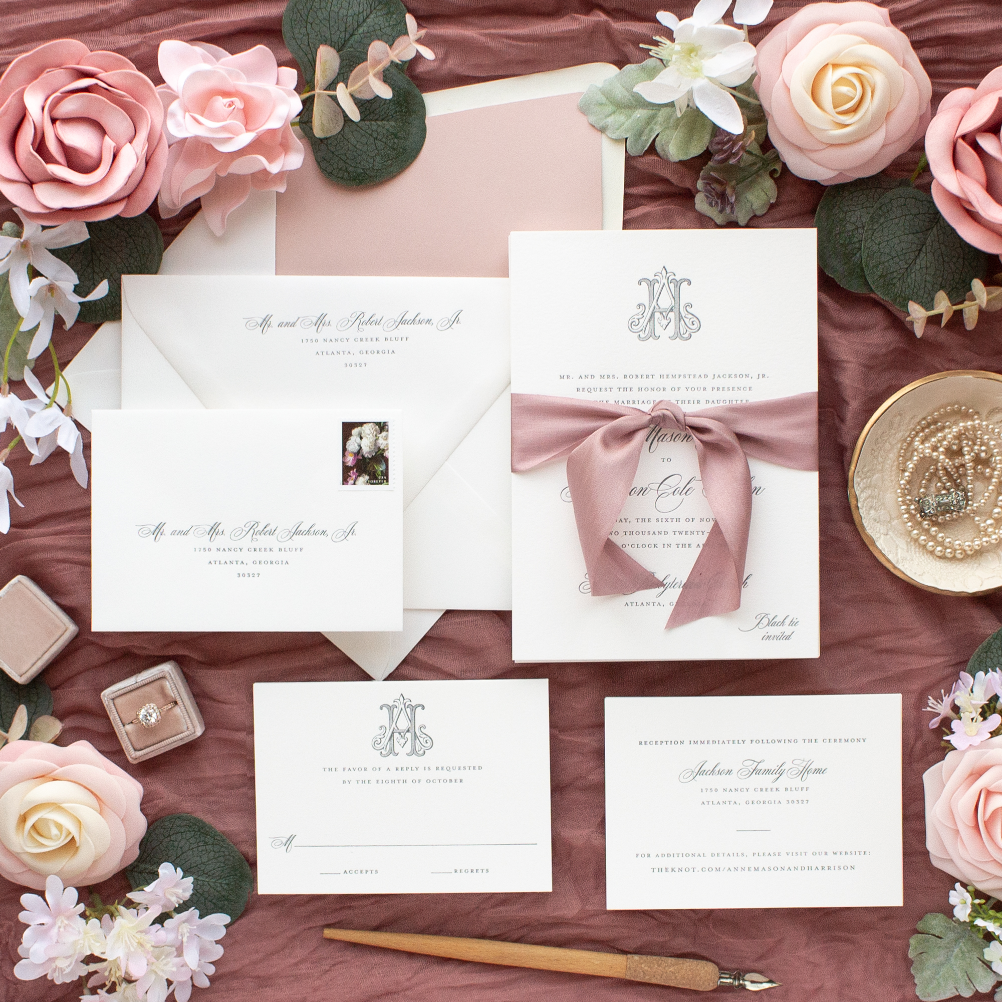Atlanta wedding invitations dusty rose