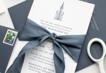 custom invitations for basilica wedding at notre dame