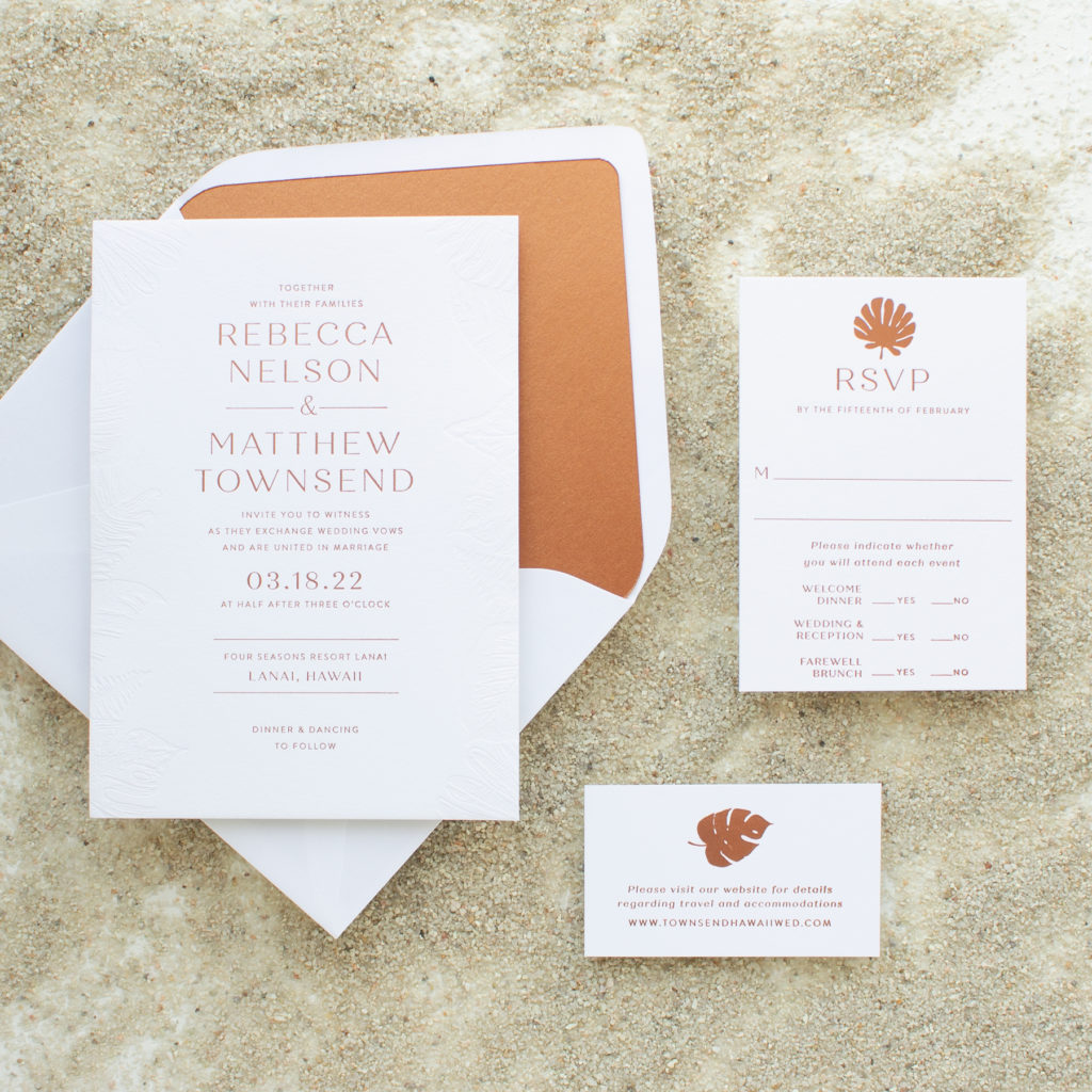 blind deboss beach wedding invitation
