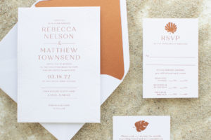 blind deboss beach wedding invitation