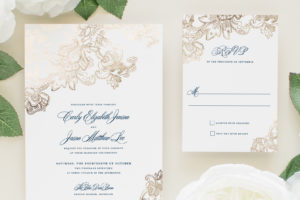gold foil and navy letterpress wedding invitations