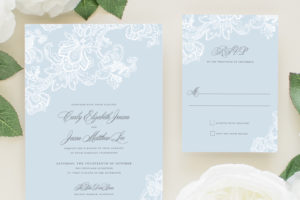 wedding invitations with blue lace