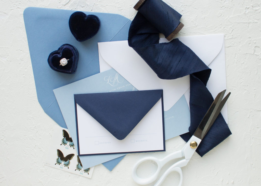 ombre blue wedding envelopes