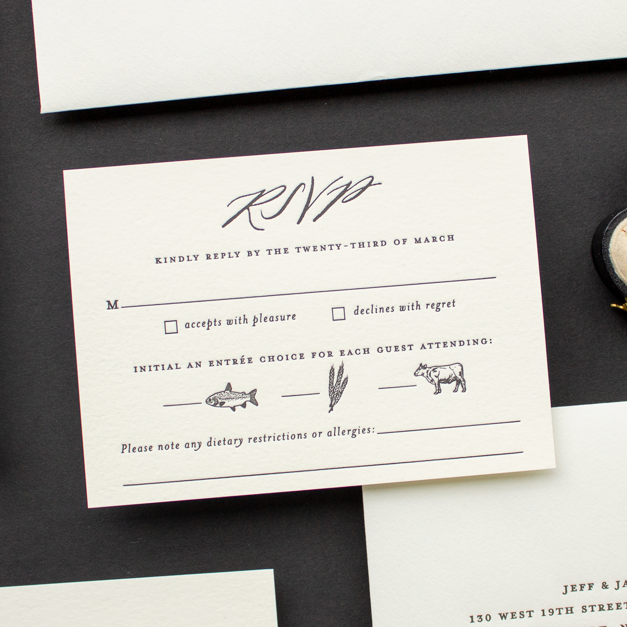 calligraphy rsvp with meal choice icons
