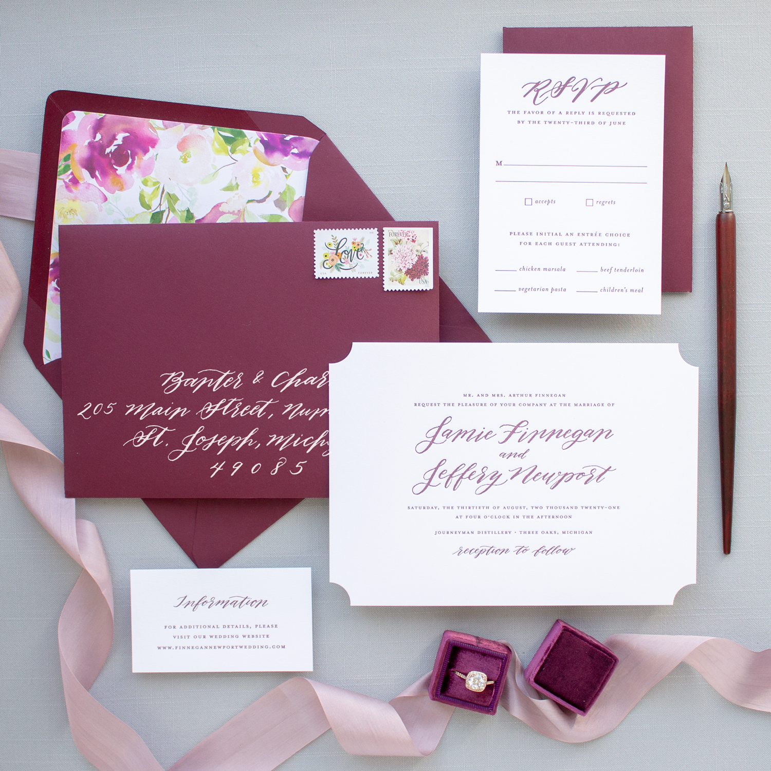 traditional wedding invitations with names in calligraphy