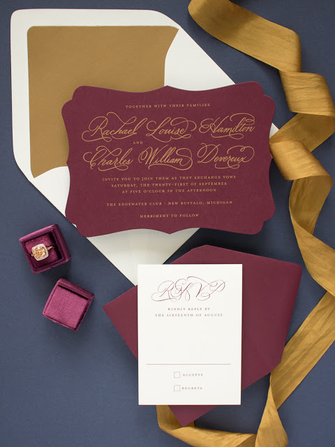 burgundy and navy fall wedding invitations