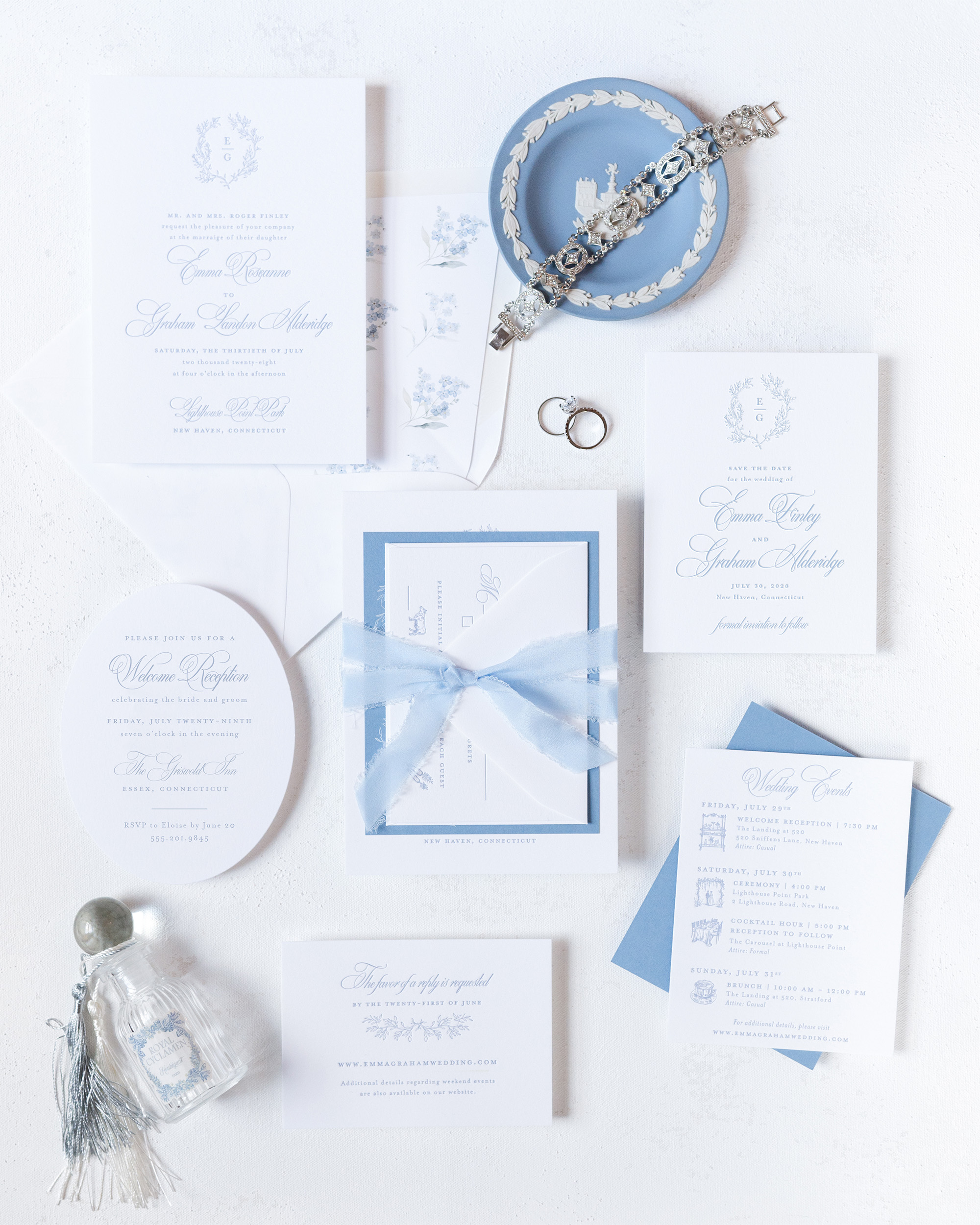 connecticut wedding invitation suite coastal blue