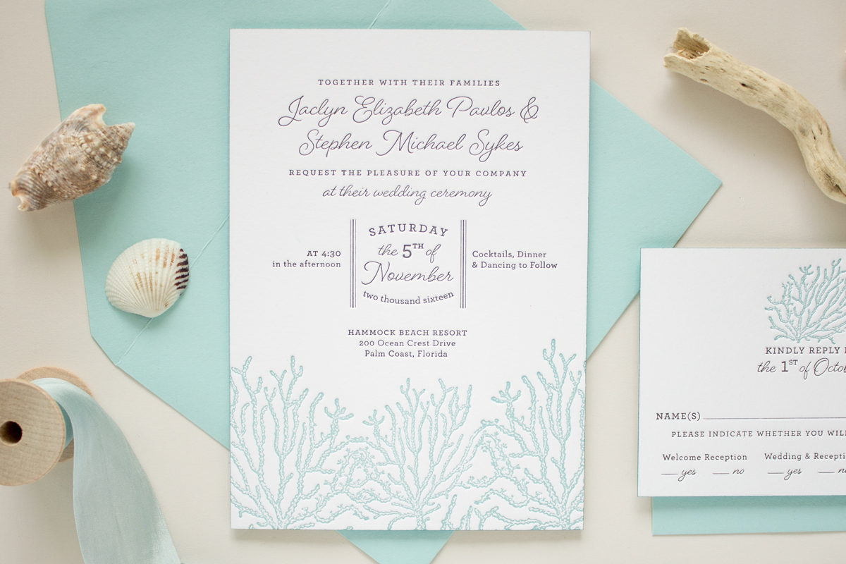letterpress invitation for beach wedding