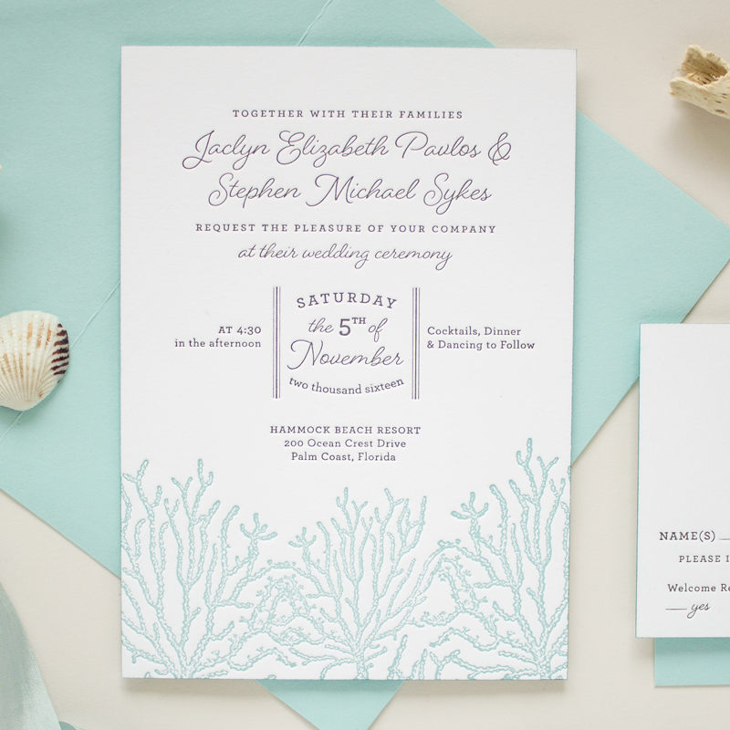 coral reef wedding invitations