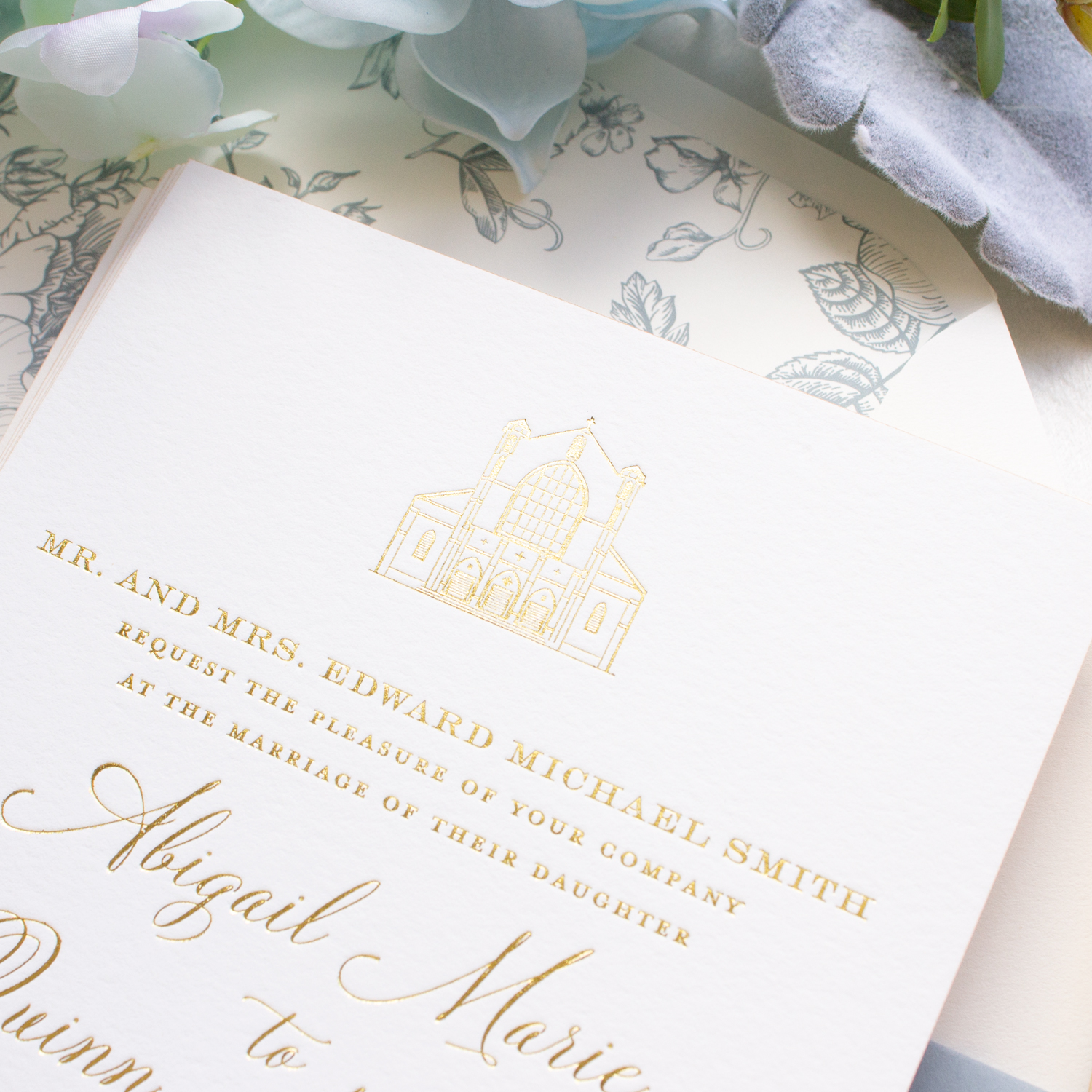 Custom church illustration wedding invitation