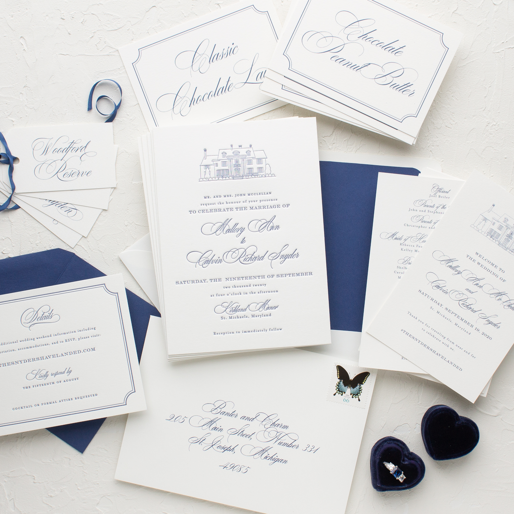 Custom letterpress wedding invitation suite