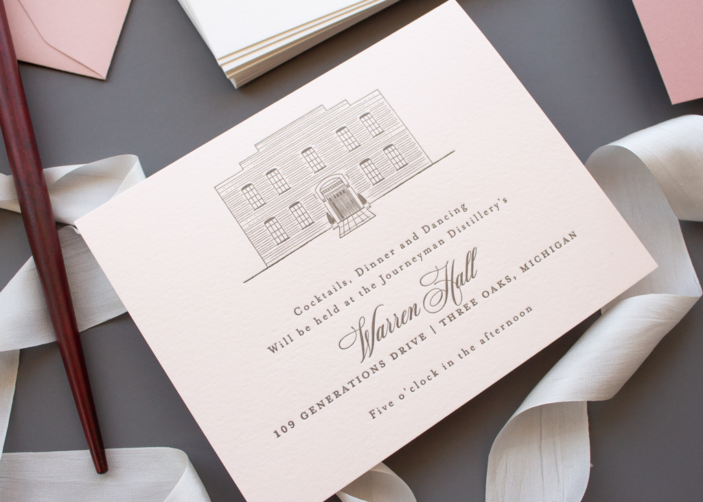 custom venue illustration wedding invitations