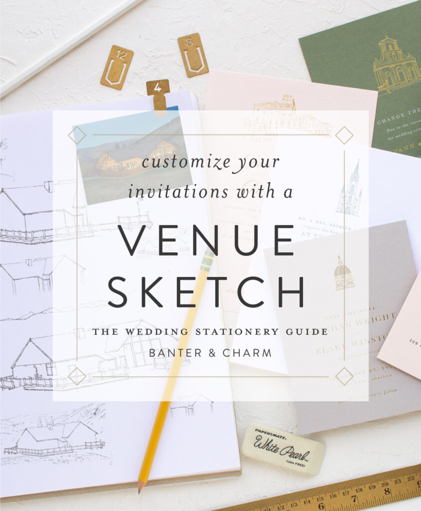 wedding invitations with a venue sketch
