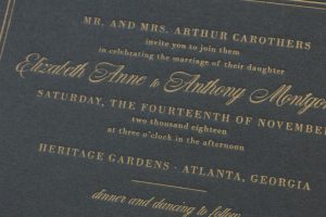 gold and navy letterpress invitations
