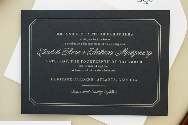 Dashing: Formal Letterpress Invitations in Silver and Navy