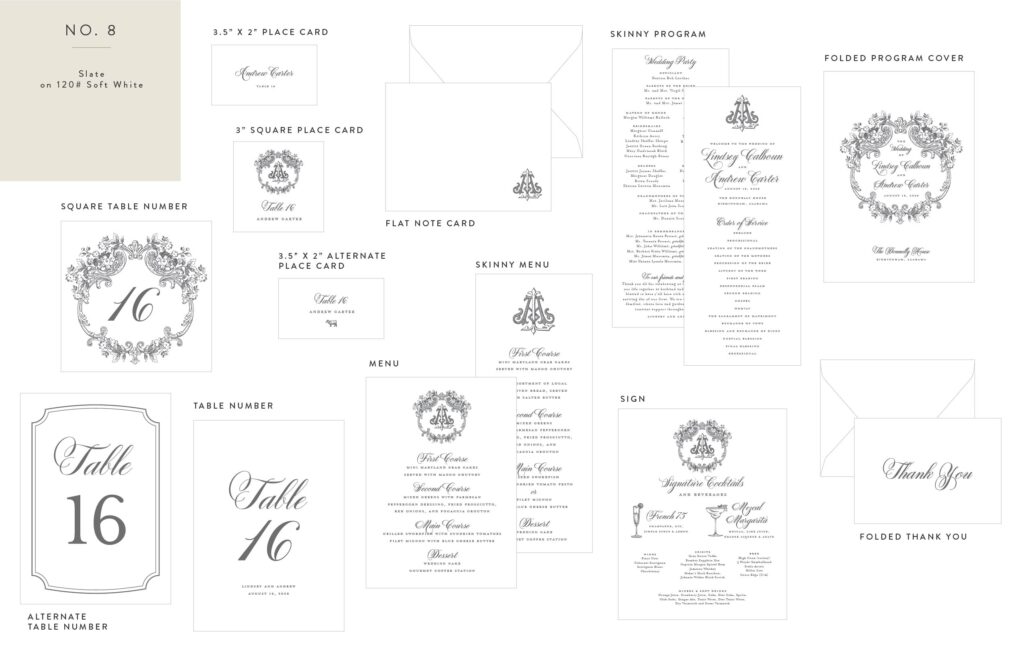 wedding day stationery with vintage monogram