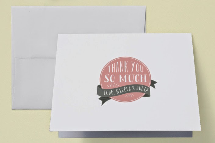 hand lettered thank you card in pink and gray