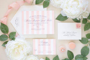 pink striped letterpress invitation suite