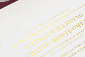 gold foil stamped wedding invitation