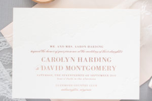 rose gold foil and blind letterpress wedding invitations