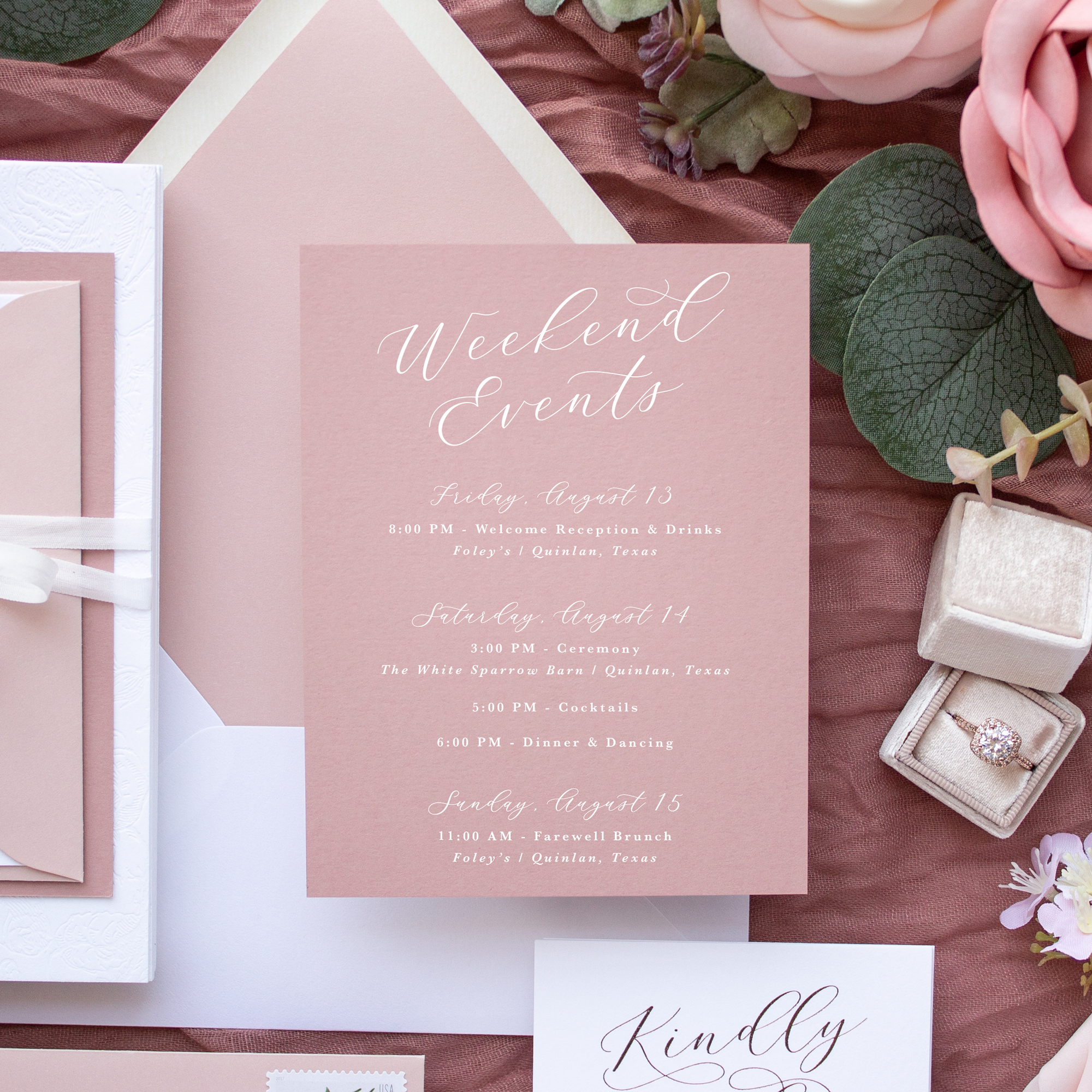 dusty rose wedding insert card