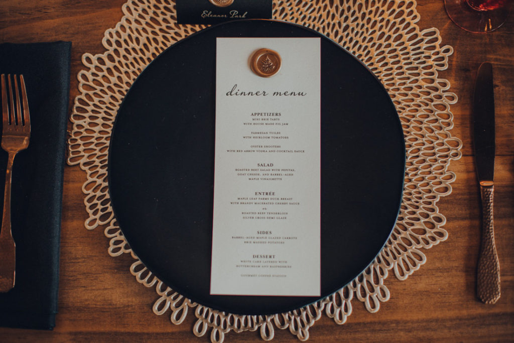 wedding menu with wax seal