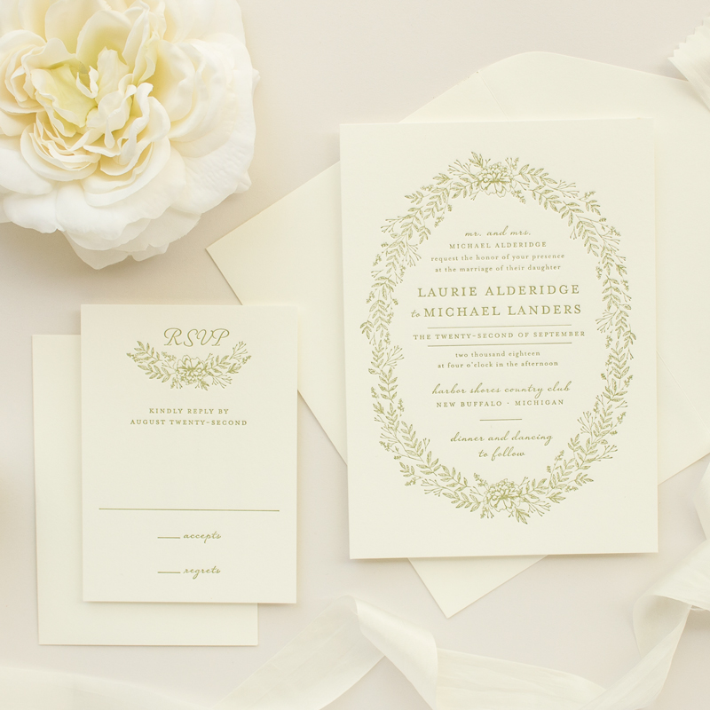 pine green letterpress wedding invitations