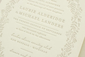 letterpress invitations with foliage