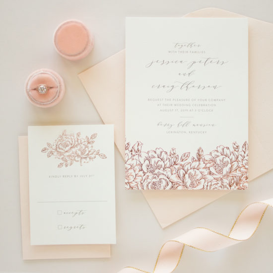 Rose Gold Foil Pressed Invitations with Flowers | Enchanted - Banter ...