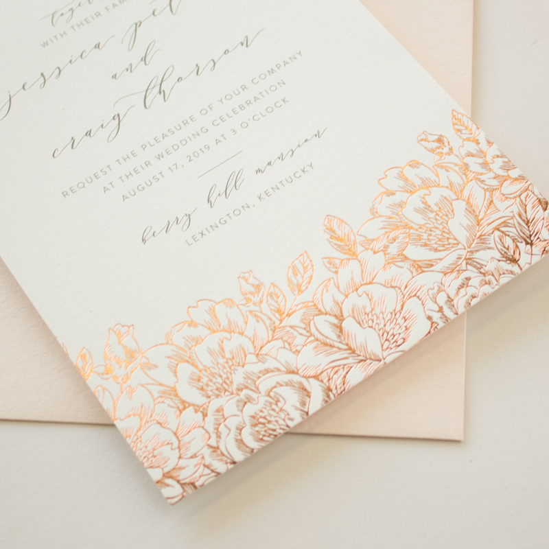 rose gold foil pressed invitations