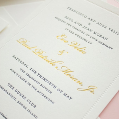 wedding invitation with gold foil names
