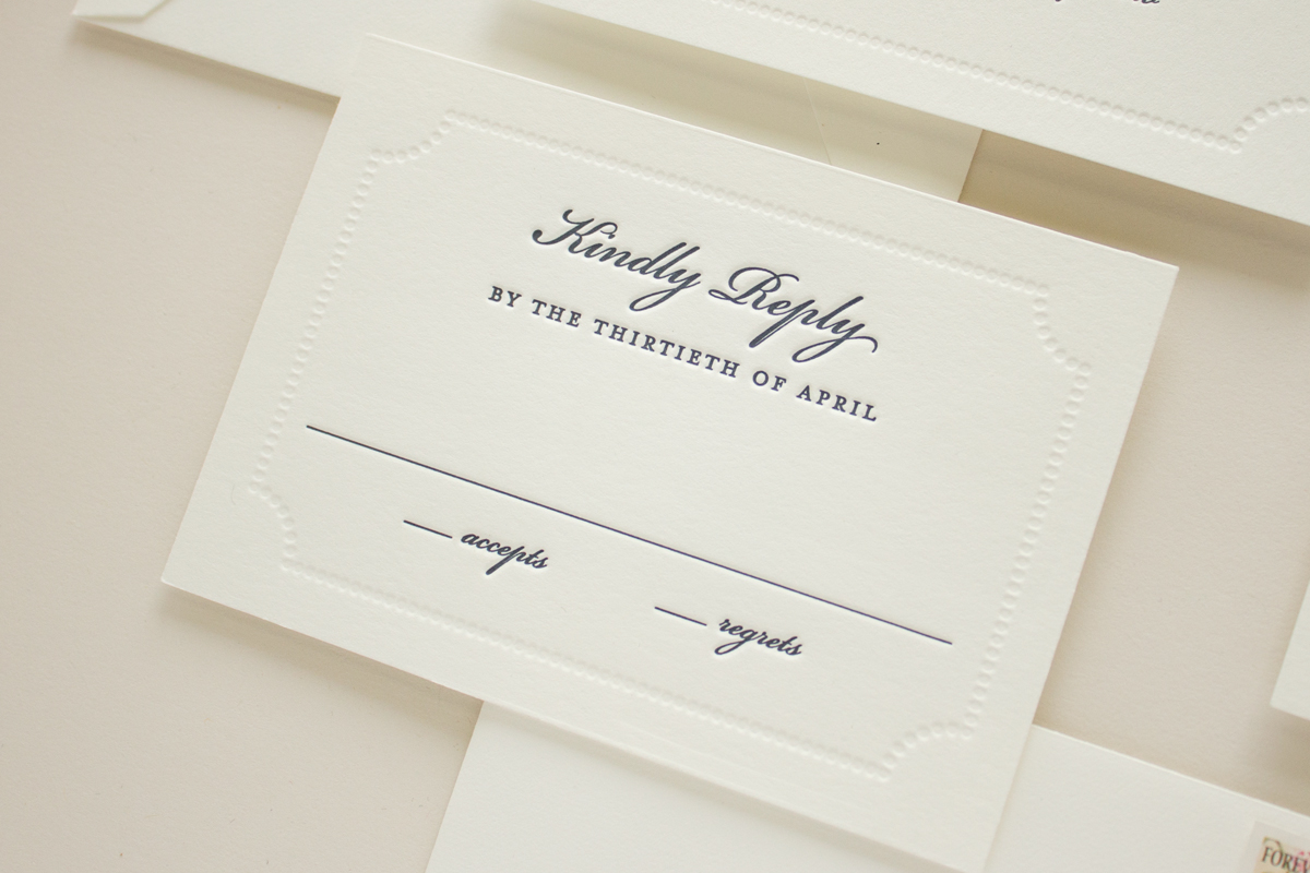response card with blind letterpress
