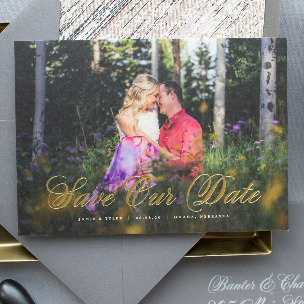 gold foil save the date