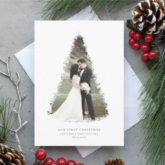 newlywed first christmas photo card