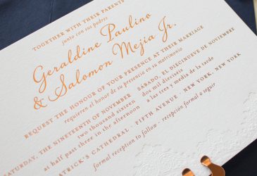 bilingual wedding invitations in copper foil