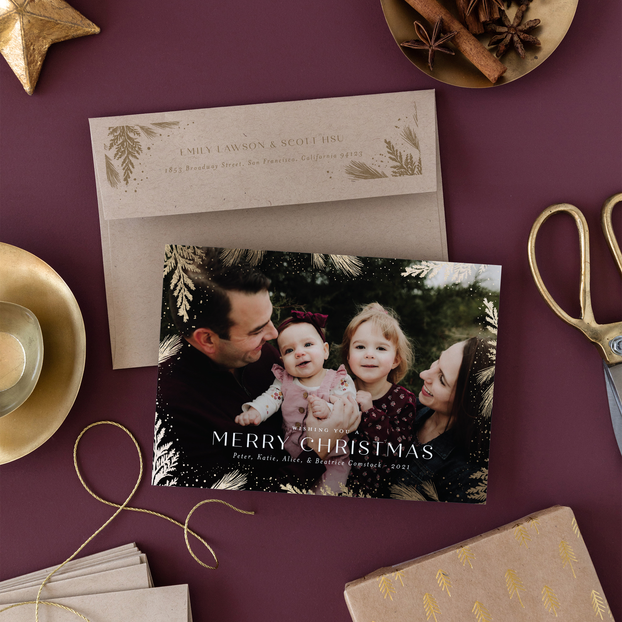 Gold foil Christmas cards for Minted
