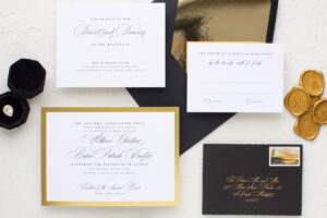 gold foil border wedding invitations