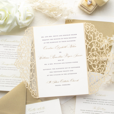 gold foil and black wedding invitations