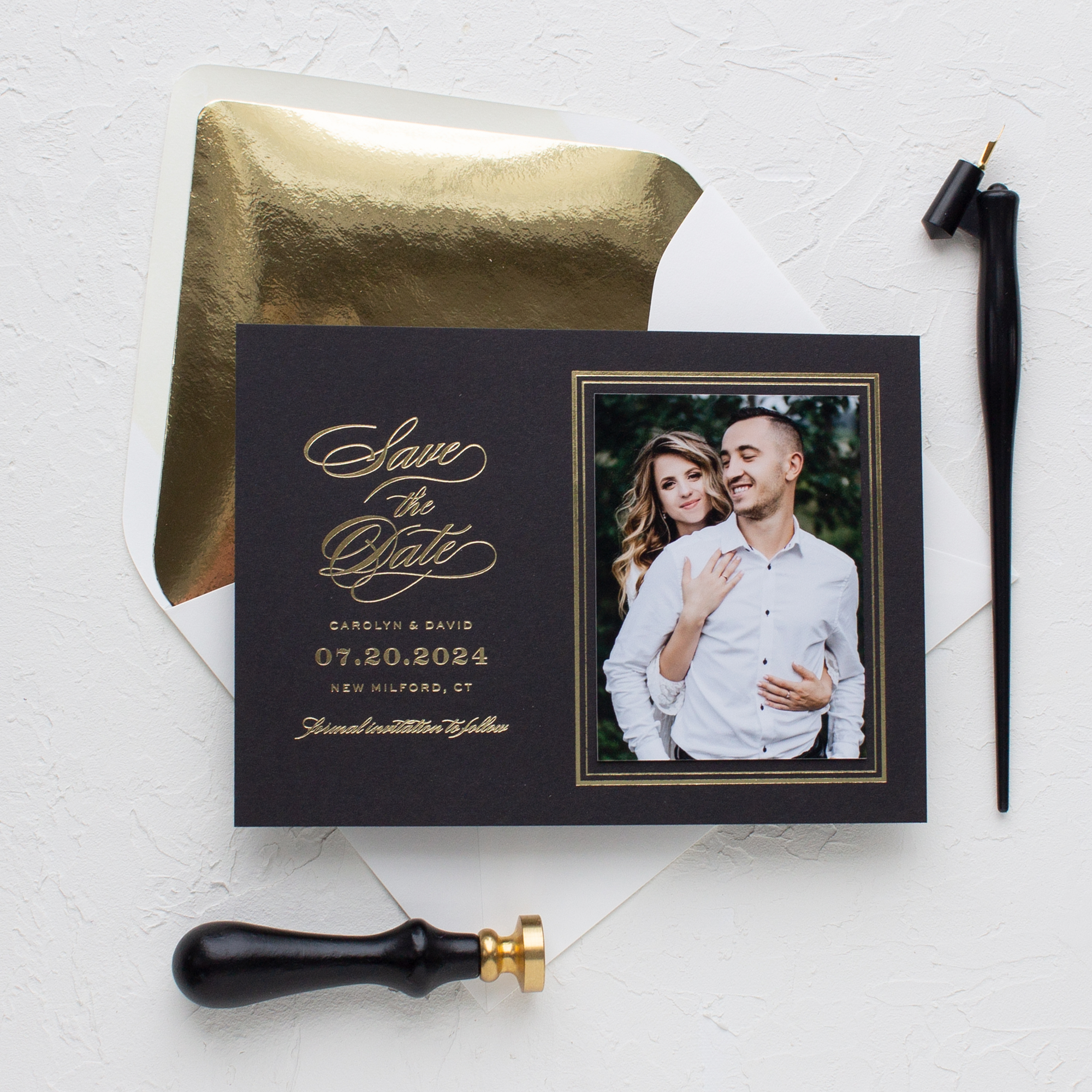 gold foil luxury wedding save the date cards