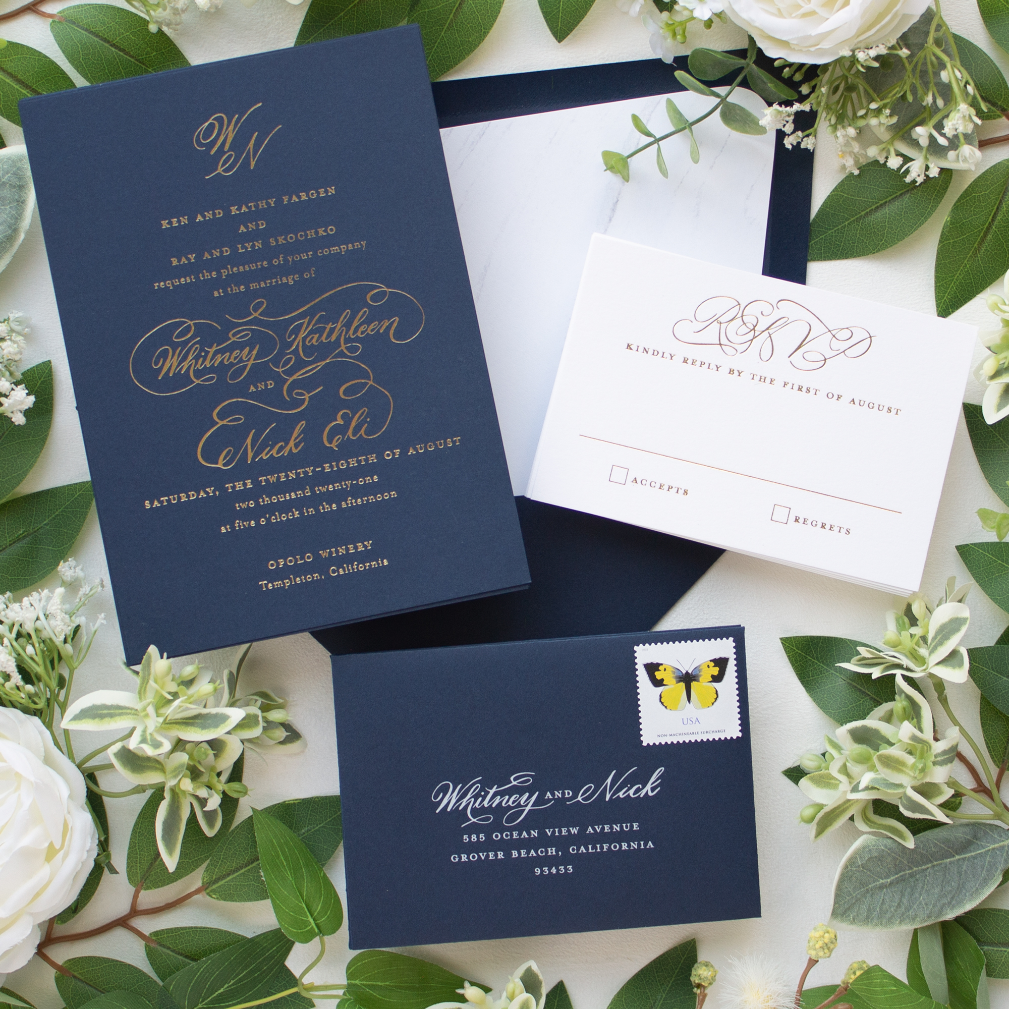 gold foil stamp wedding invitation